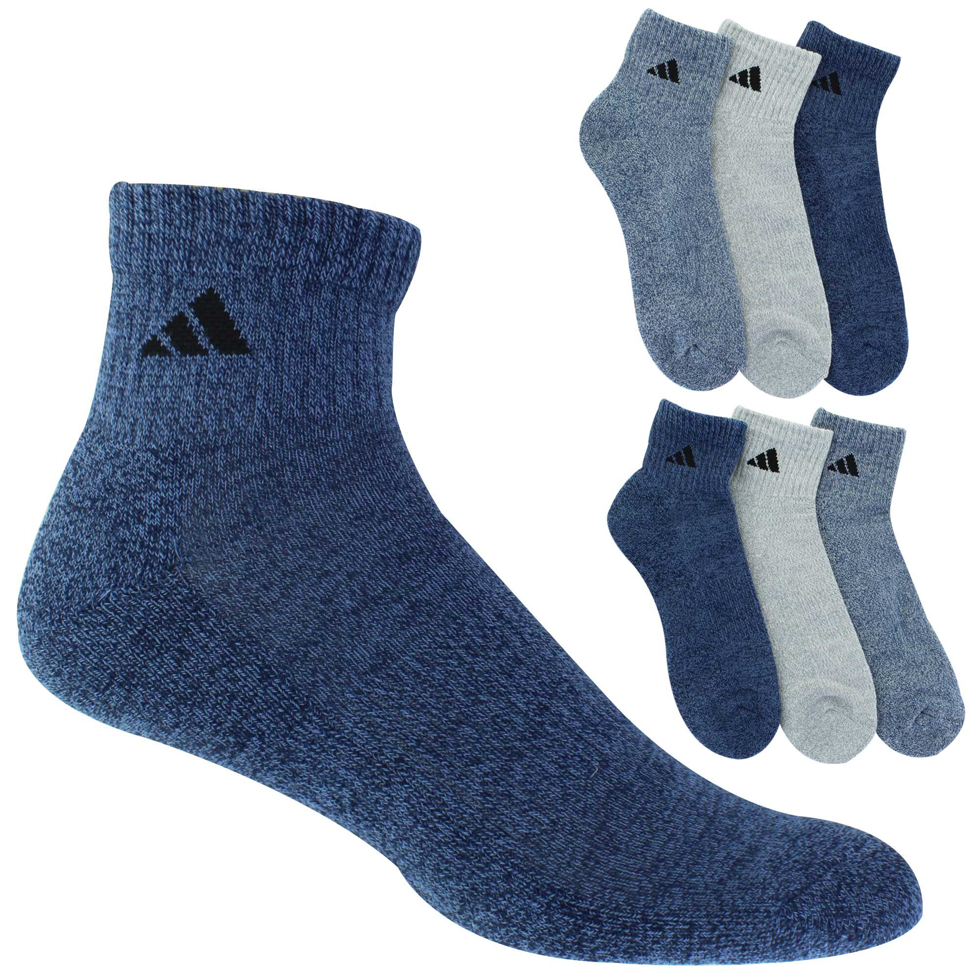 Men's adidas Marled Cushioned Quarter 6-Pair Pack Side View With Package