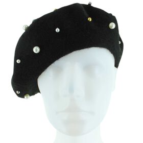Winter Headwear Women's Couture Gems Faux-Pearl Beret Front View