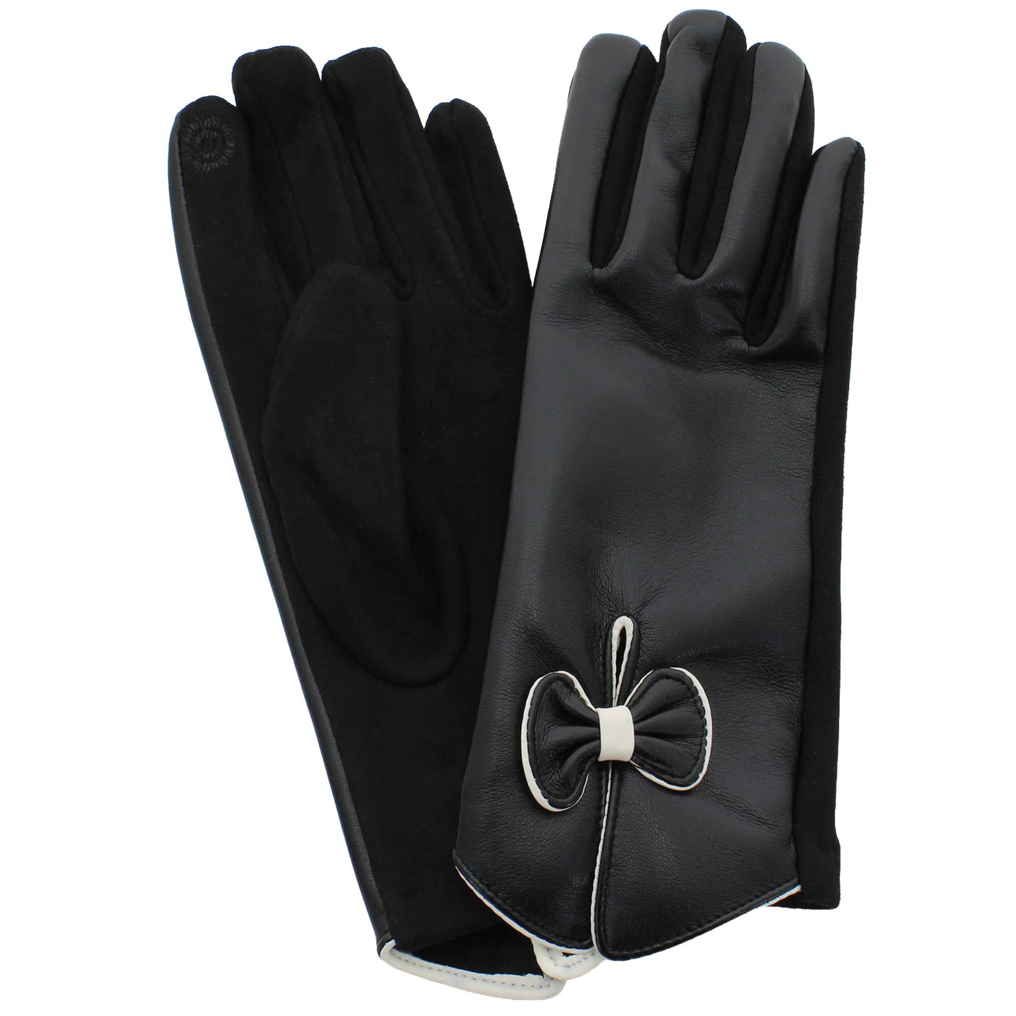 Women's Couture Gems Tech Touch Gloves With Bow Front And Back View