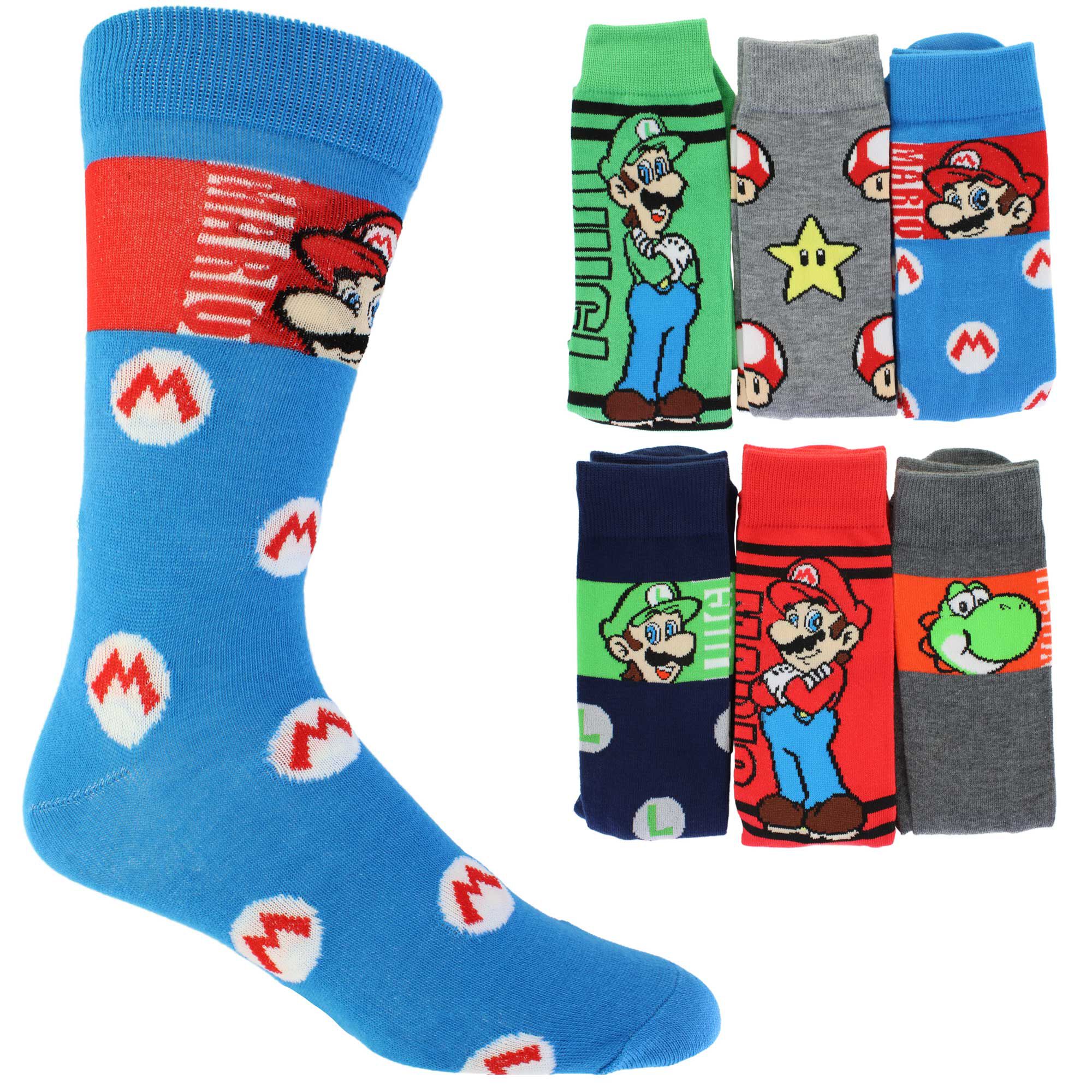 Men's Super Mario Casual Crew 6-Pair Pack Side View With Package