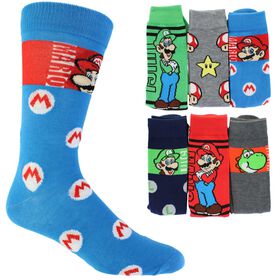  Men's Super Mario Casual Crew 6-Pair Pack Side View With Package