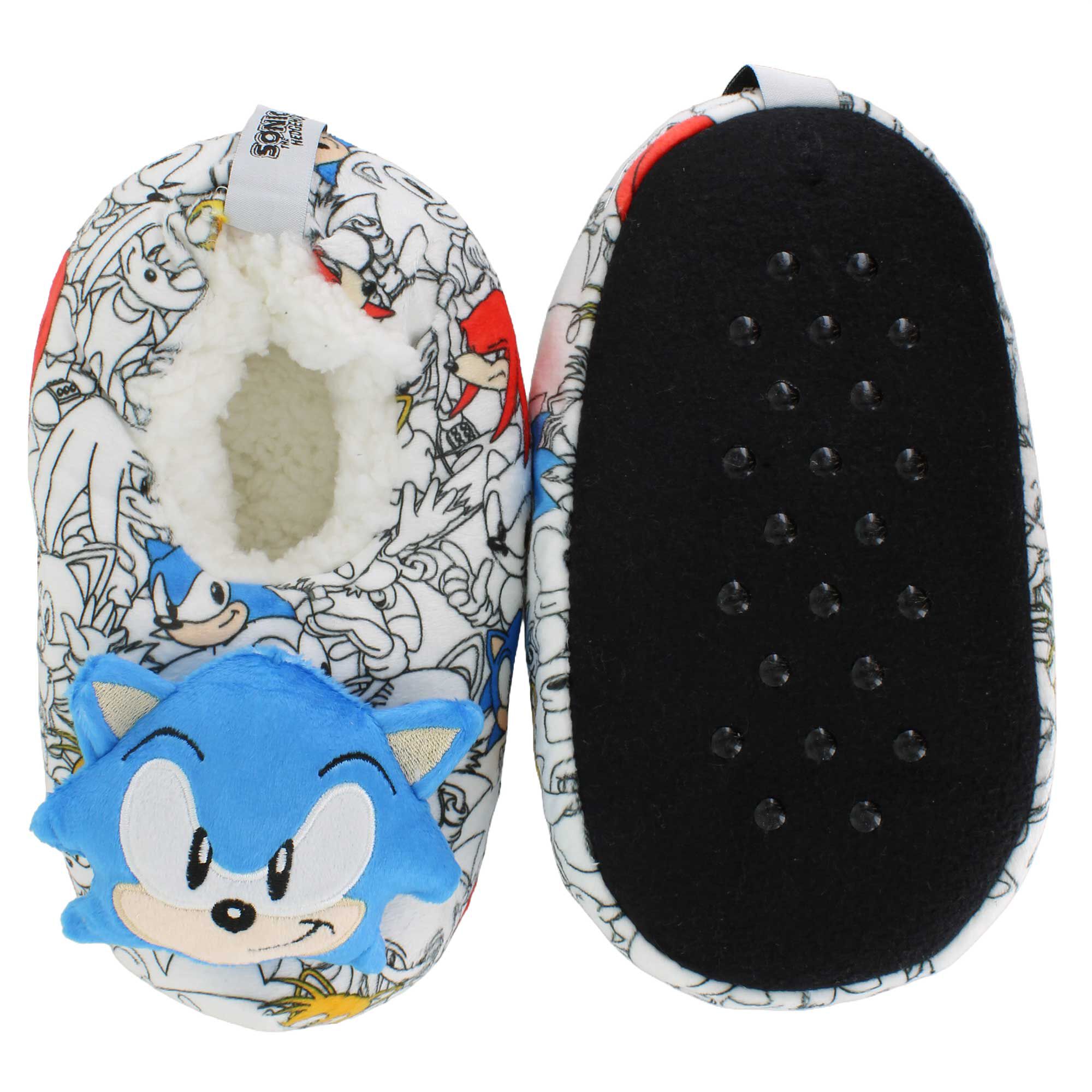 Kids' Sonic The Hedgehog Slipper Socks L/XL Front and Bottom View
