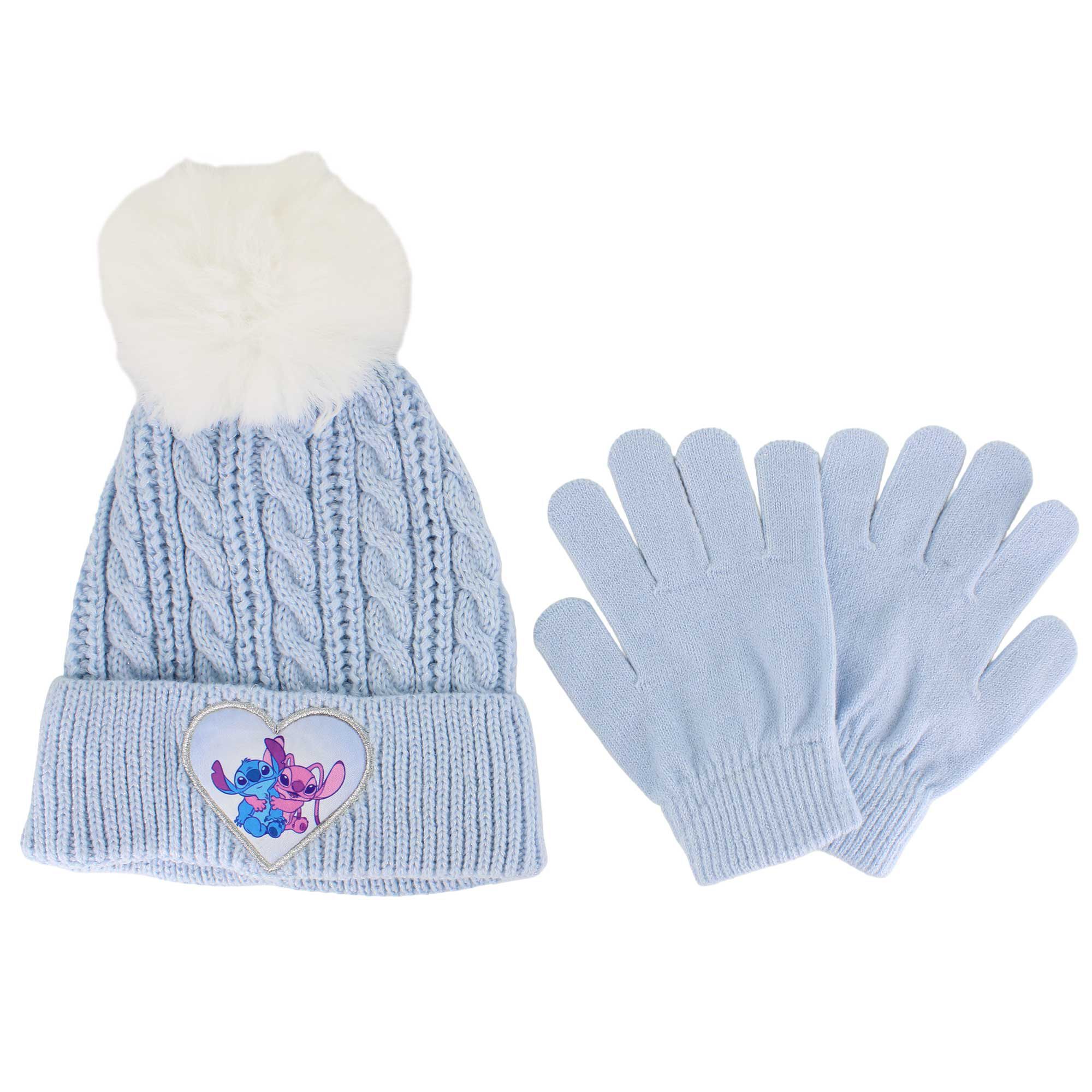 Kids' Disney Stitch Cable Knit Hat & Glove Front Set View