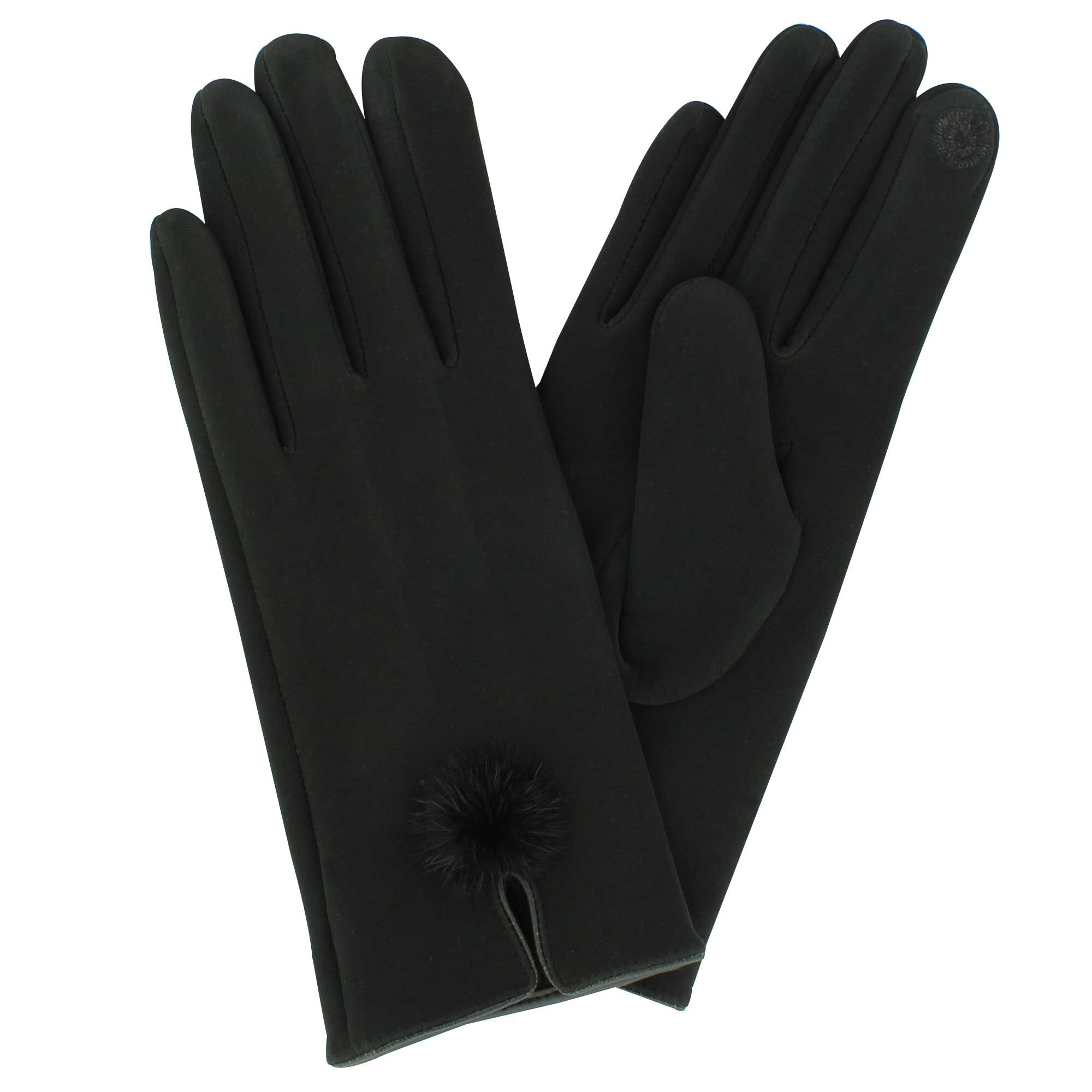 Women's Couture Gems Scuba Pom Tech-Touch Gloves Front And Inside View
