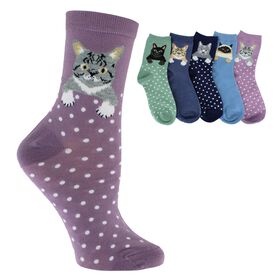 Socks Women's ET/TU Kitty Cat Short Crews 5-Pair Pack Side View With Package