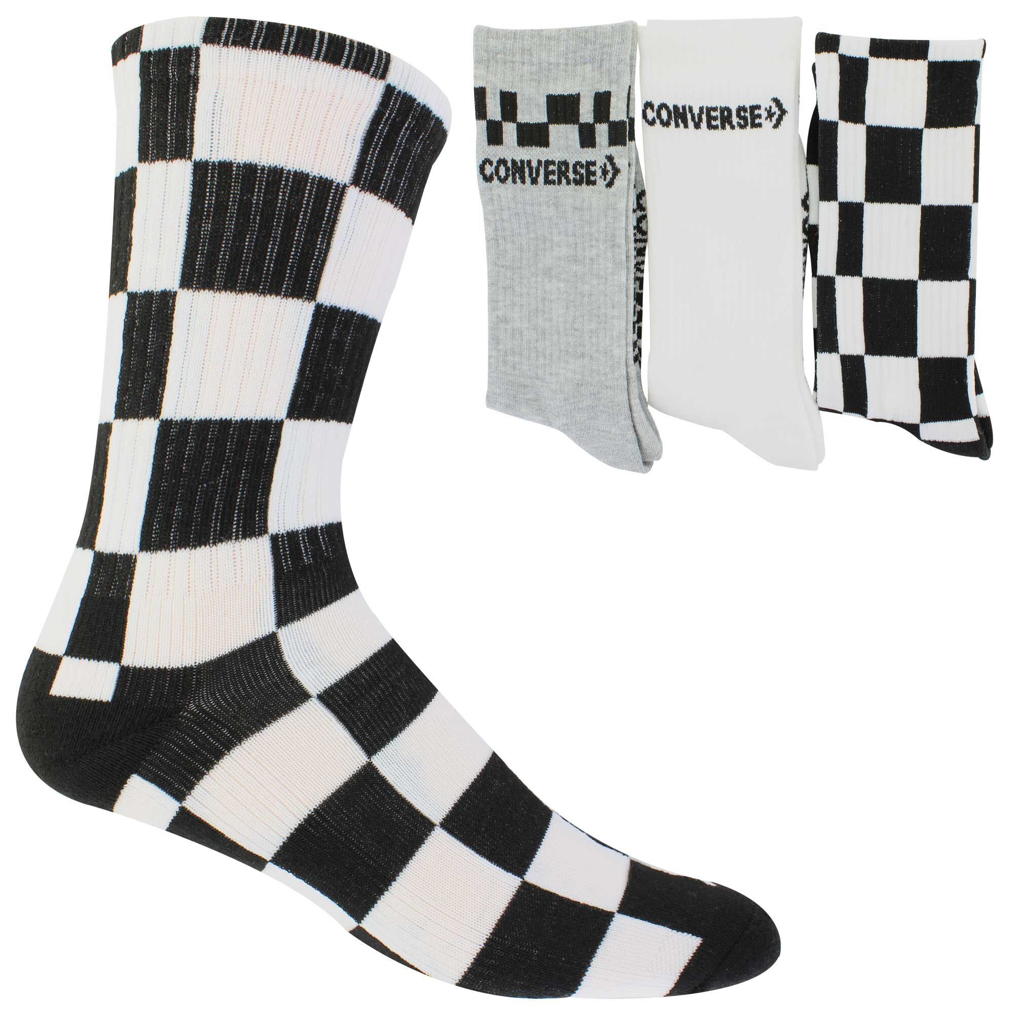 Men's Converse Checkerboard Crew 3-Pair Pack Side View With Package