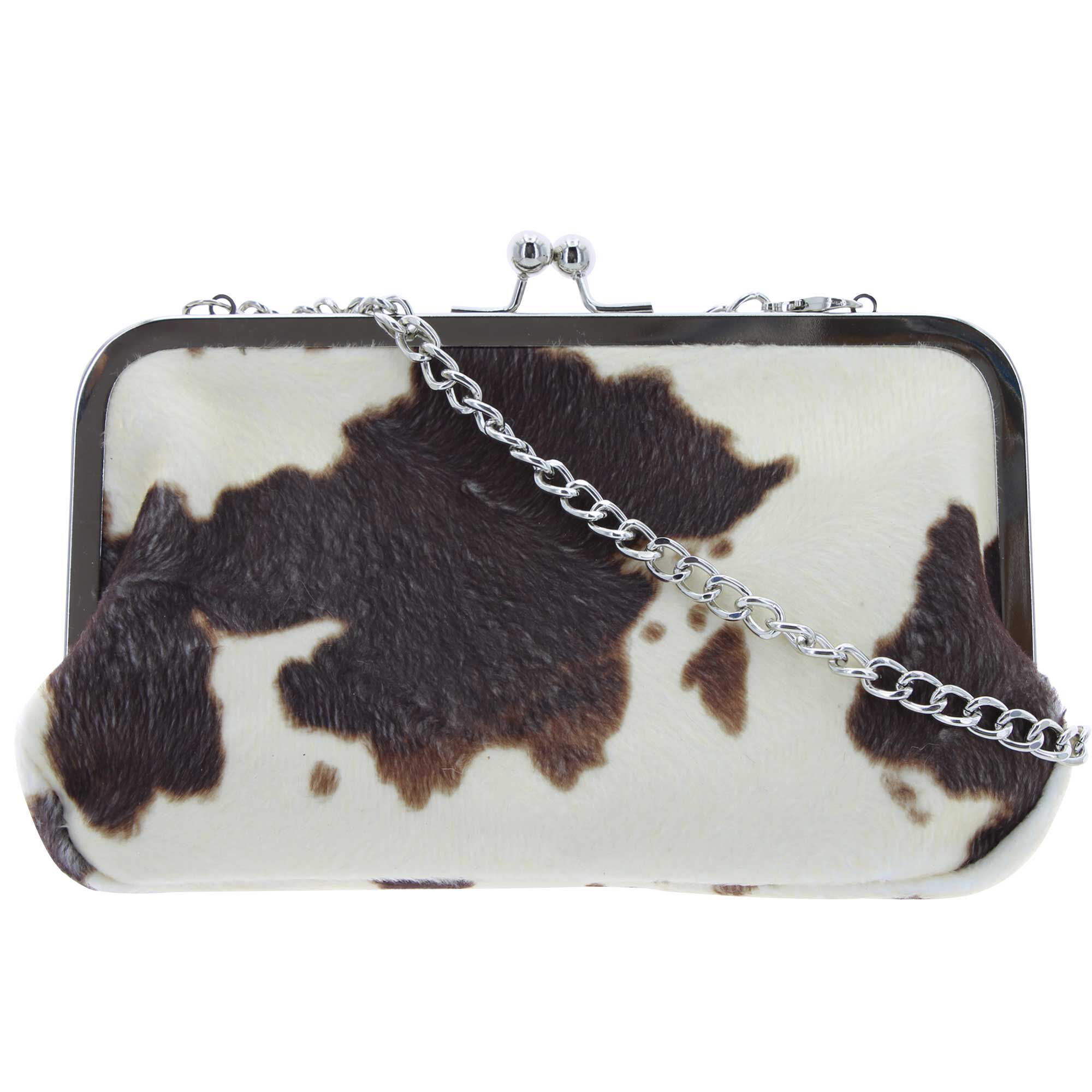 derek heart Kiss Lock Cow-Print Clutch Front View