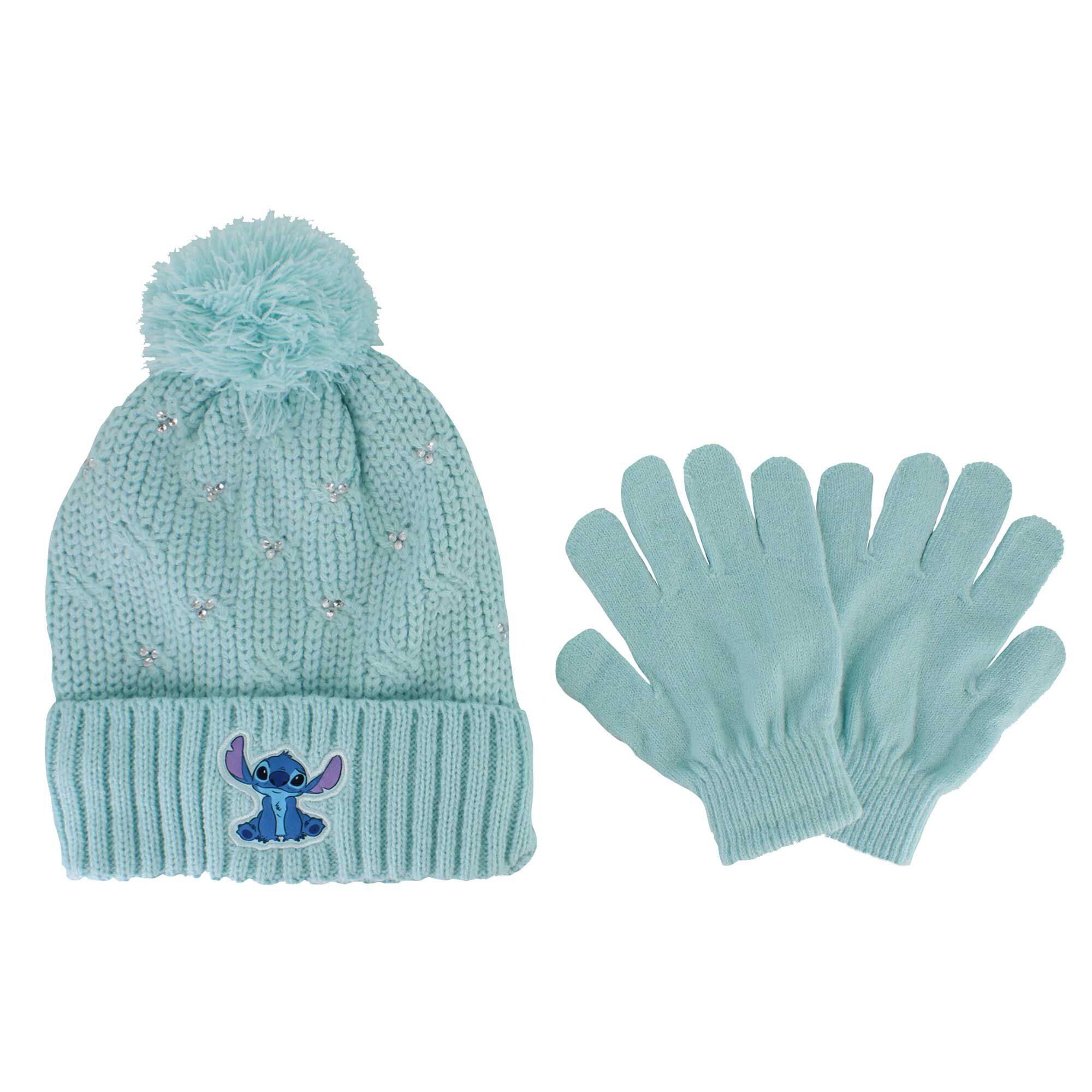 Kids' Disney Stitch Cable Knit Hat And Glove Set Front View