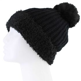Winter Headwear Couture Gems Woven Beanie With Sherpa Fold-Up Cuff Side View