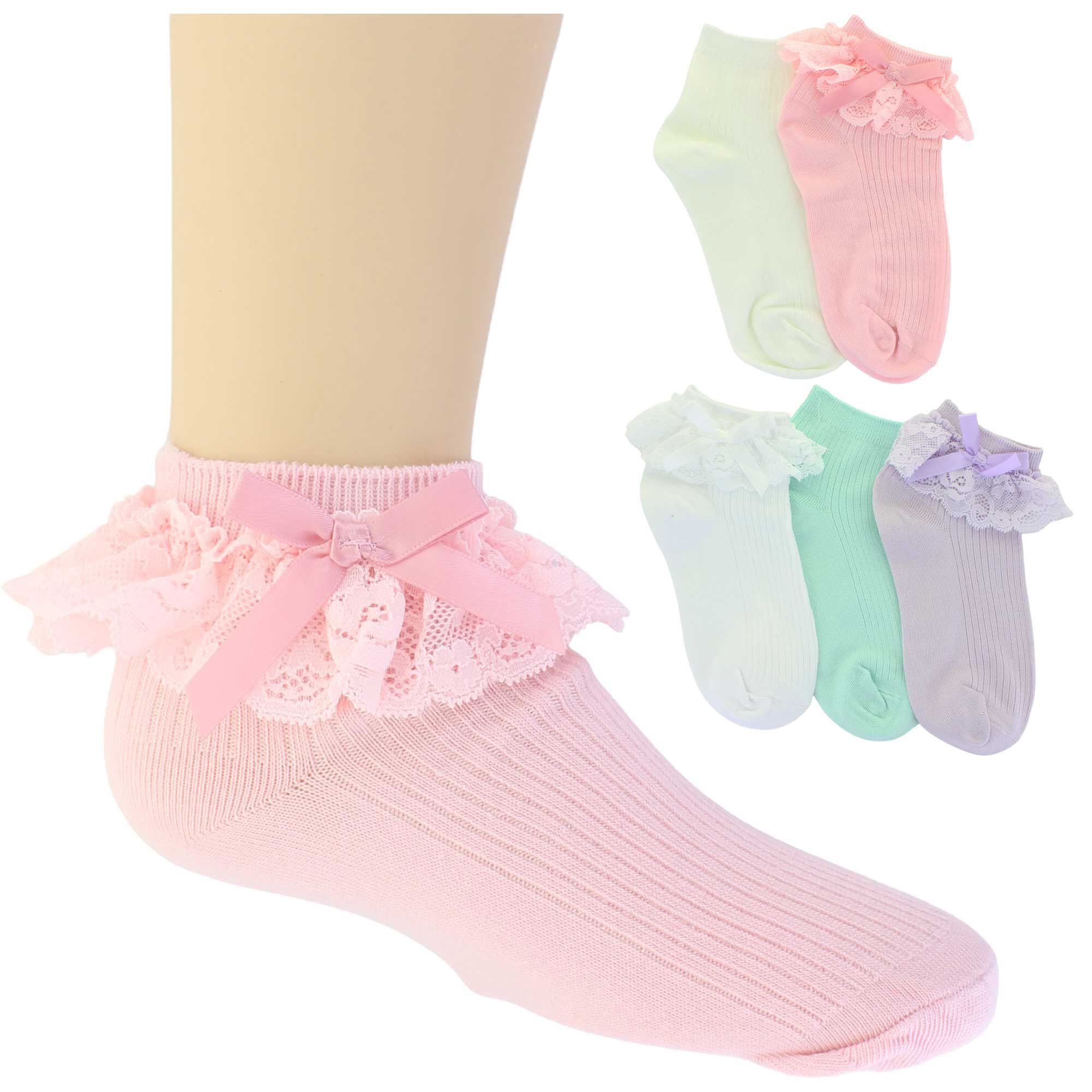 Girls' ET/TU Lace With Bow Anklet 5-Pair Pack Side View With Package