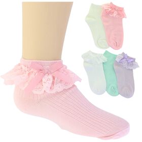  Girls' ET/TU Lace With Bow Anklet 5-Pair Pack Side View With Package