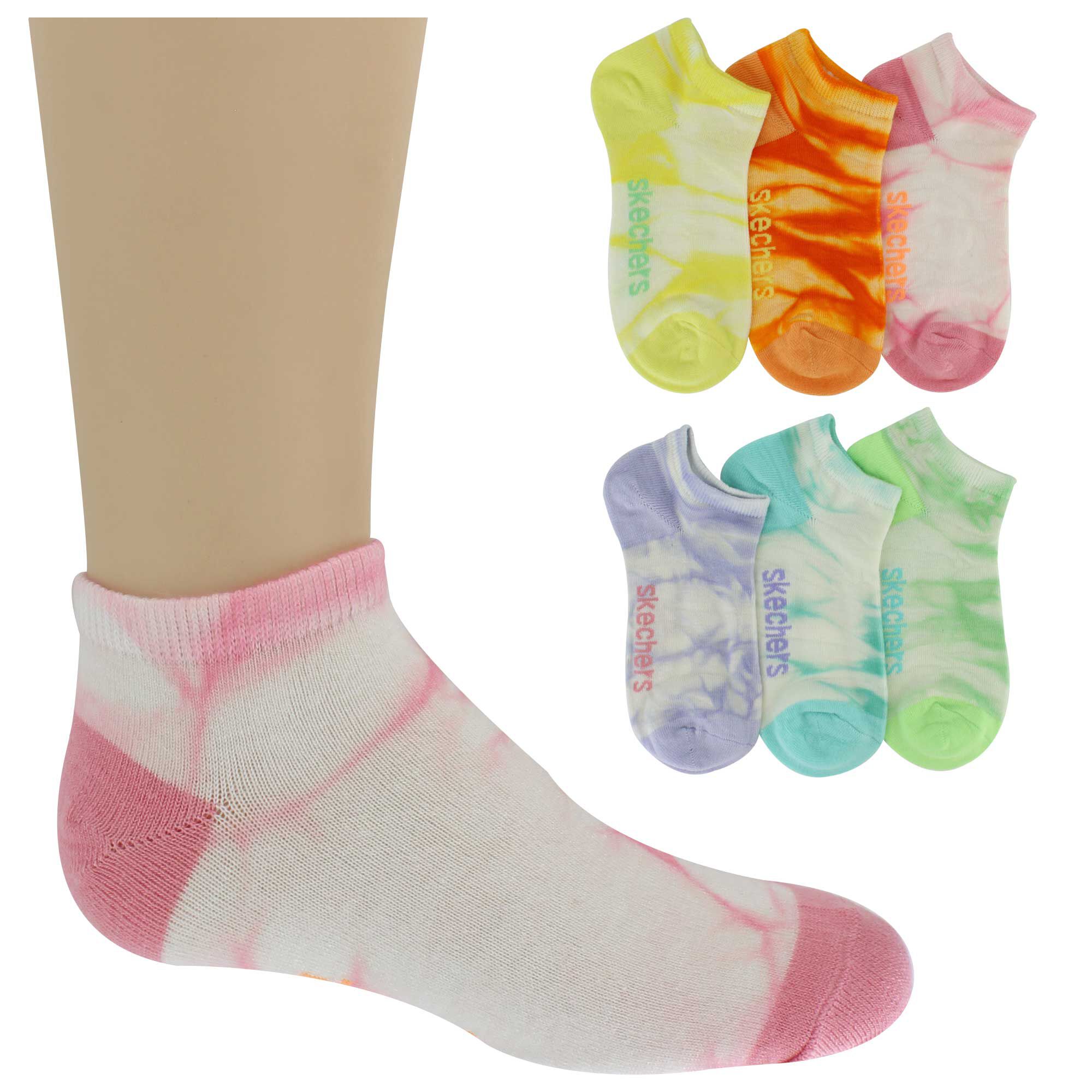 Girls' Skechers Tie-Dye Low-Cut 6-Pair Pack Side View With Package