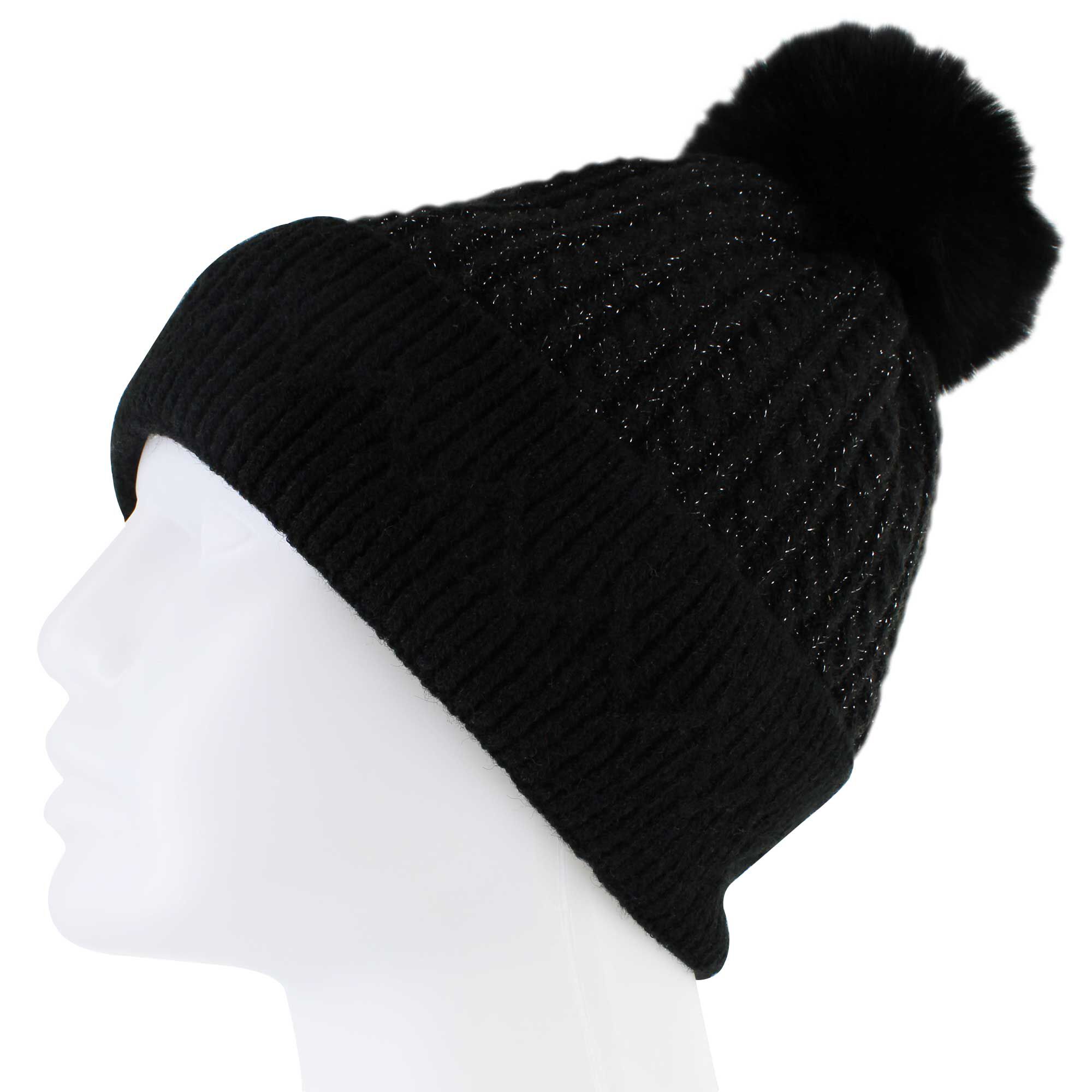 Couture Gems Woven Beanie With Pom Side View
