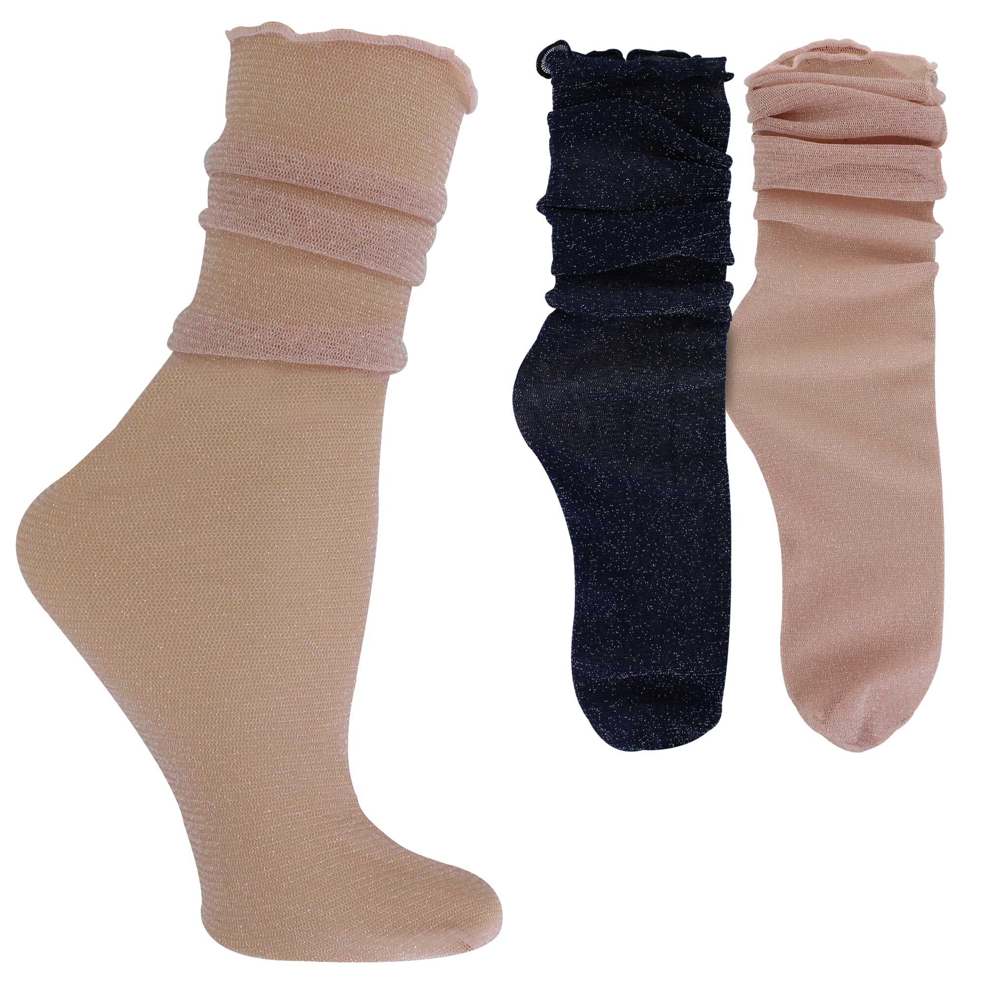 Women's Thalia Sodi Sheer Slouchy Socks 2 Pairs Side View With Package