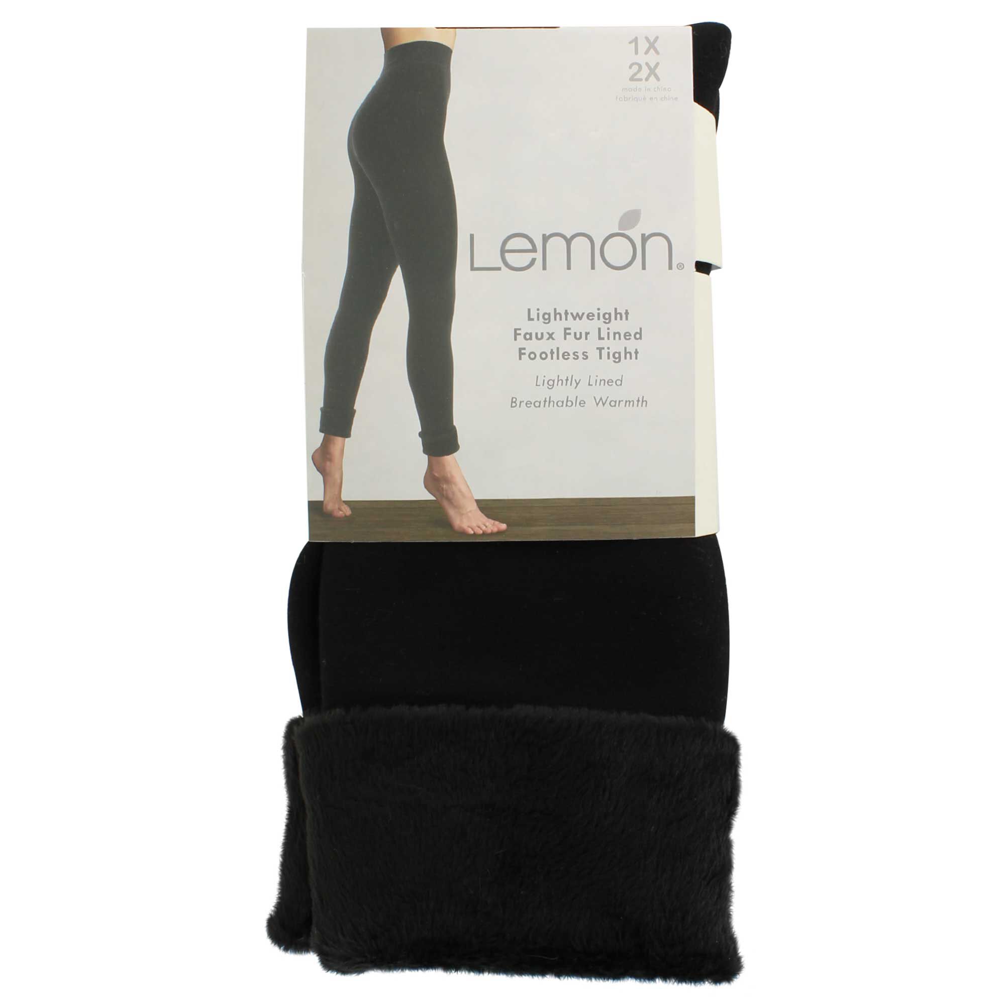 Women's Lemon Faux-Fur Lined Footless Tight 1X/2X Front Package View