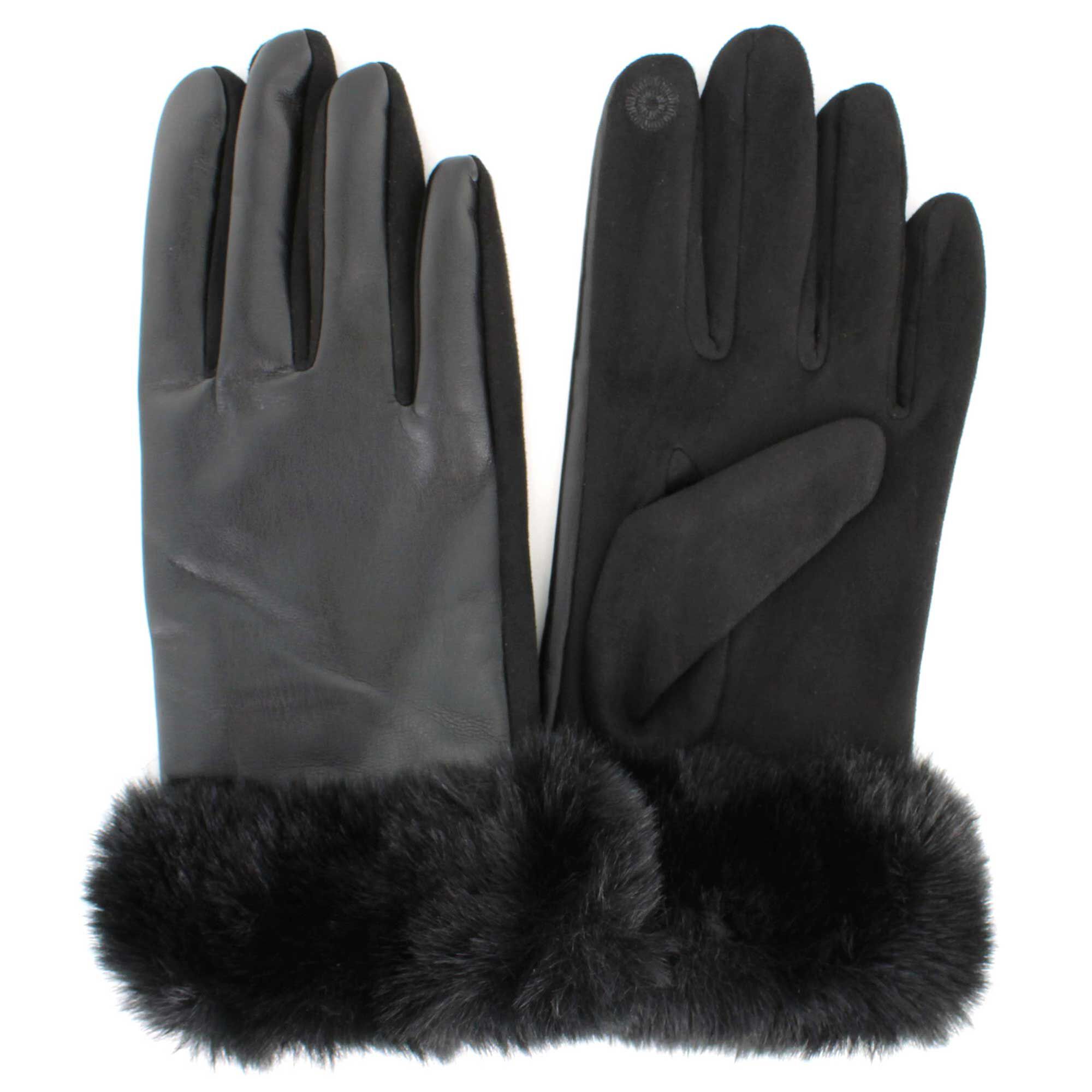 Women's Couture Gems Fluffy-Cuff Tech Touch Glove Outside And Inside View