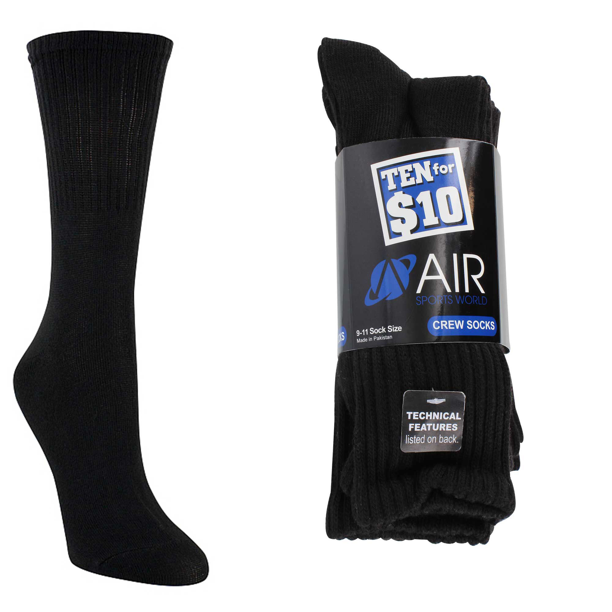Boys' Air Sports World Crew 10 For $10 Side View And Pack