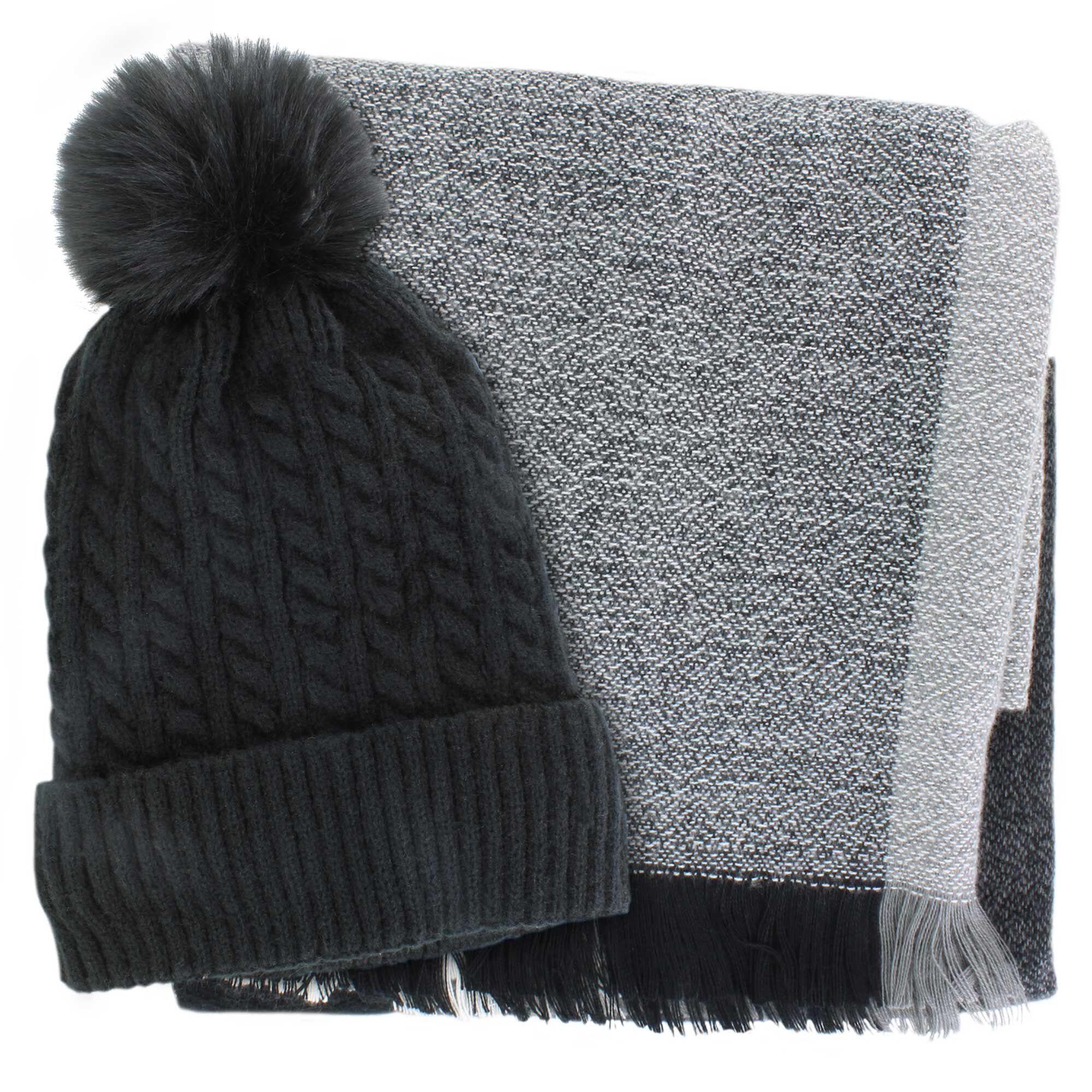 Couture Gems Oblong Color-Block Scarf and Hat Set Front Set View