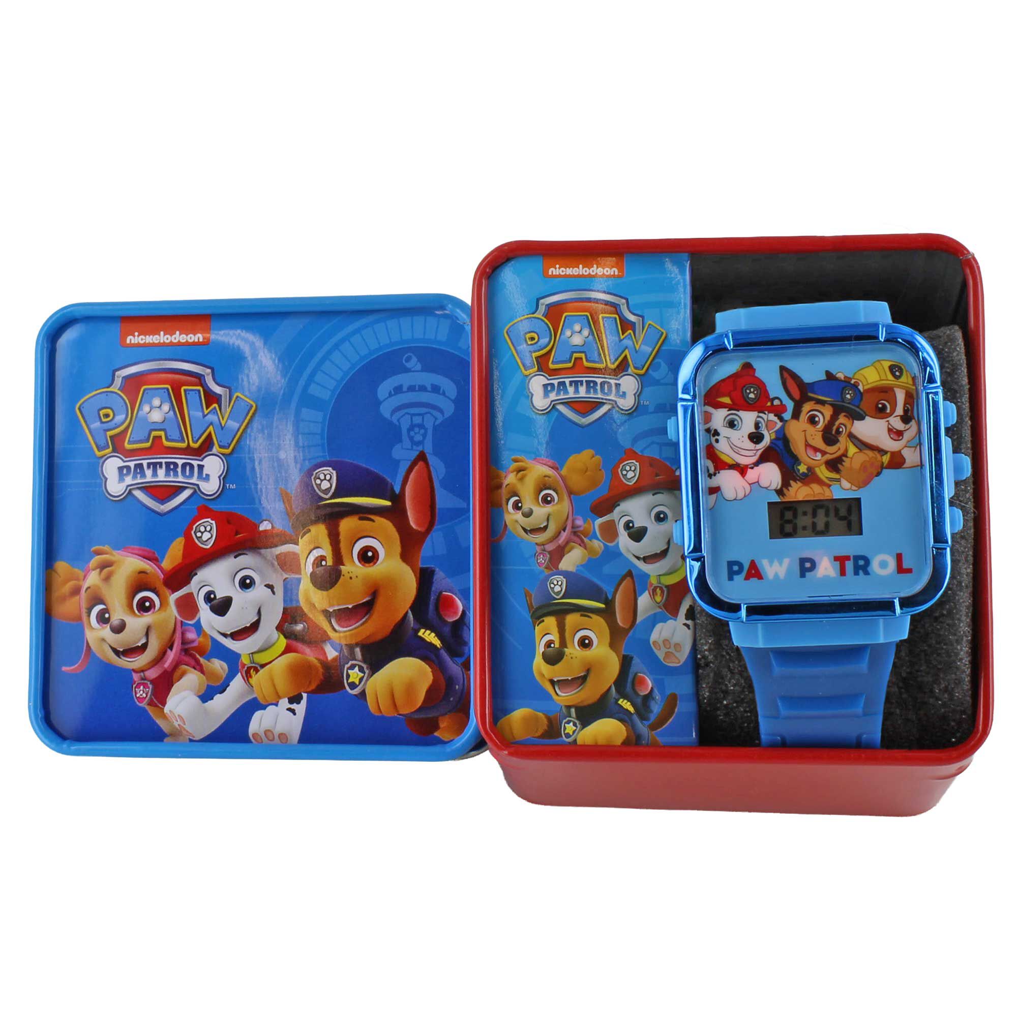 PAW Patrol LED Digital Watch With Flashing Lights Front View WIth Tin