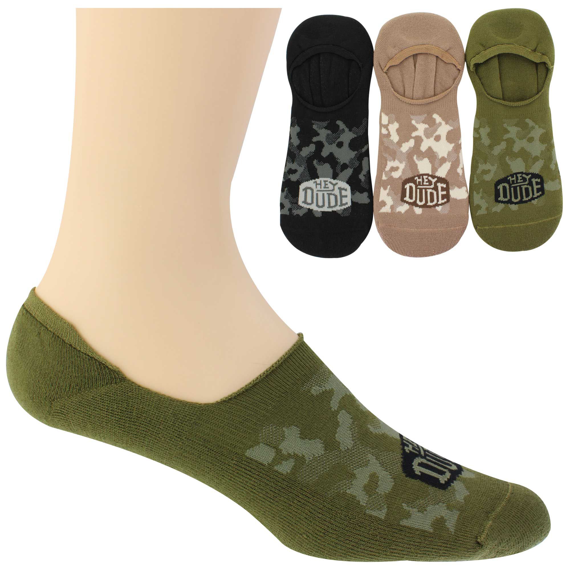 Men's HEYDUDE Camouflage No-Show 3-Pair Pack Side View With Package