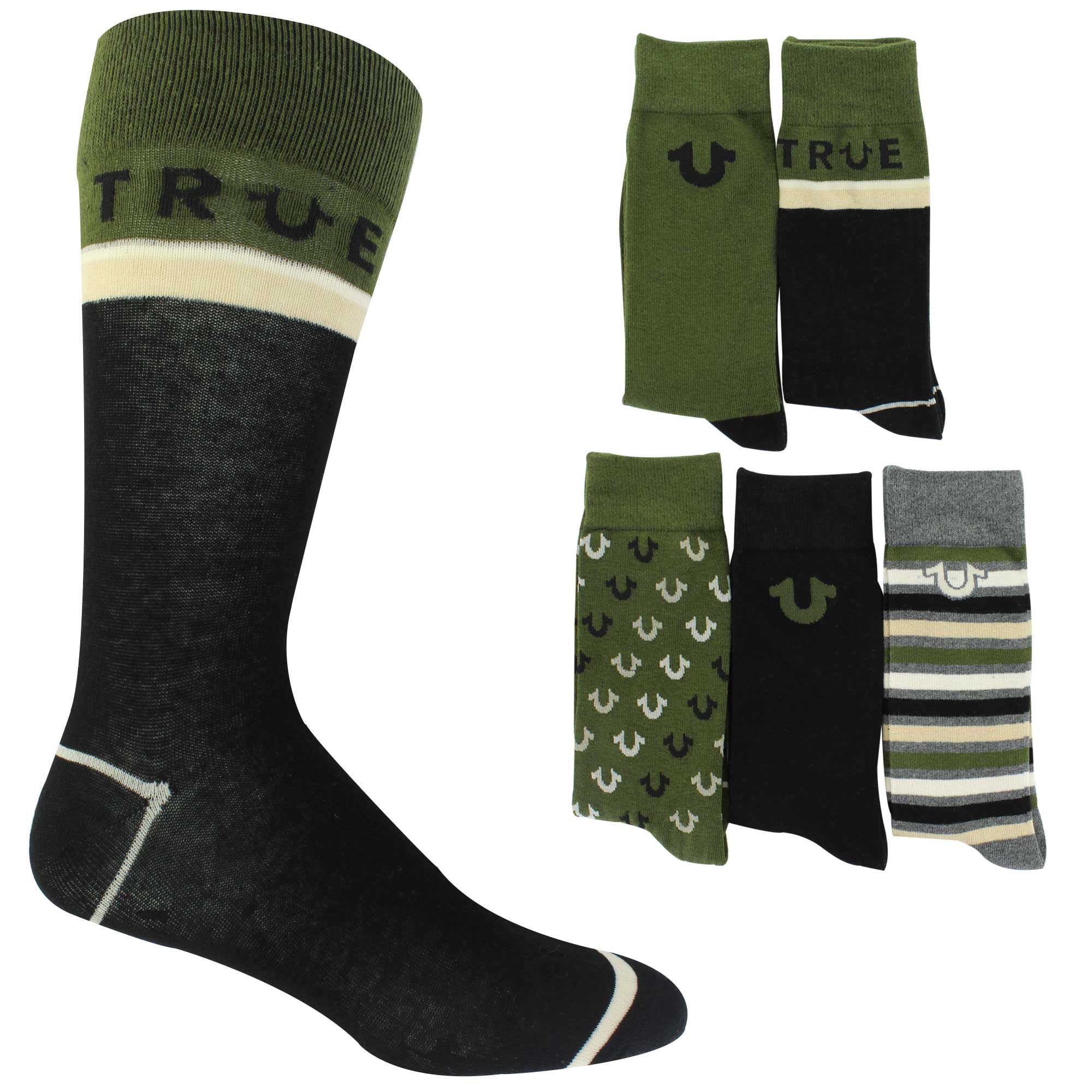 Men's True Religion Color Block Crew 5-Pair Pack Side View With Package