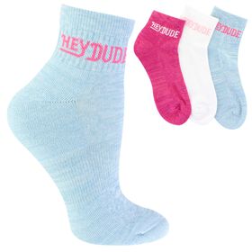  Women's HEYDUDE Solid Quarter Sock 3-Pair Pack Side View With Package