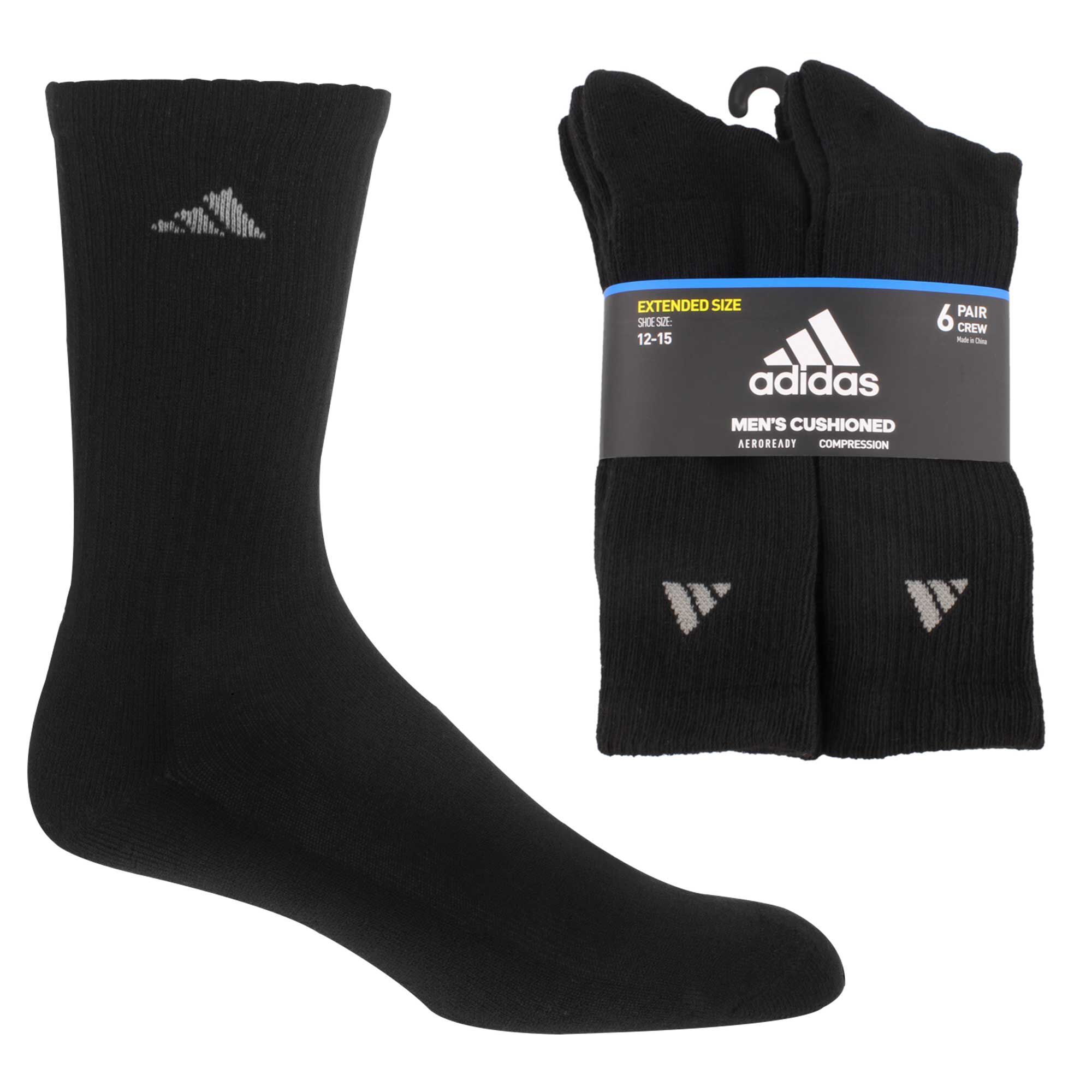 Men's adidas Cushioned Crew XL 6-Pair Pack Side View With Package