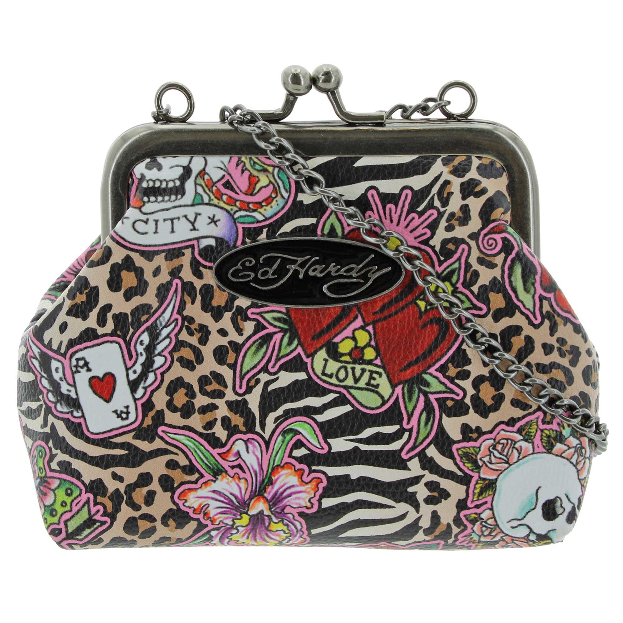 Ed Hardy Pebbles Chain Wallet/Crossbody Front View