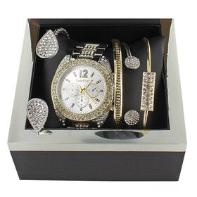 Watches bebe Faux-Diamond Watch With Coordinating Bangles Front Set View