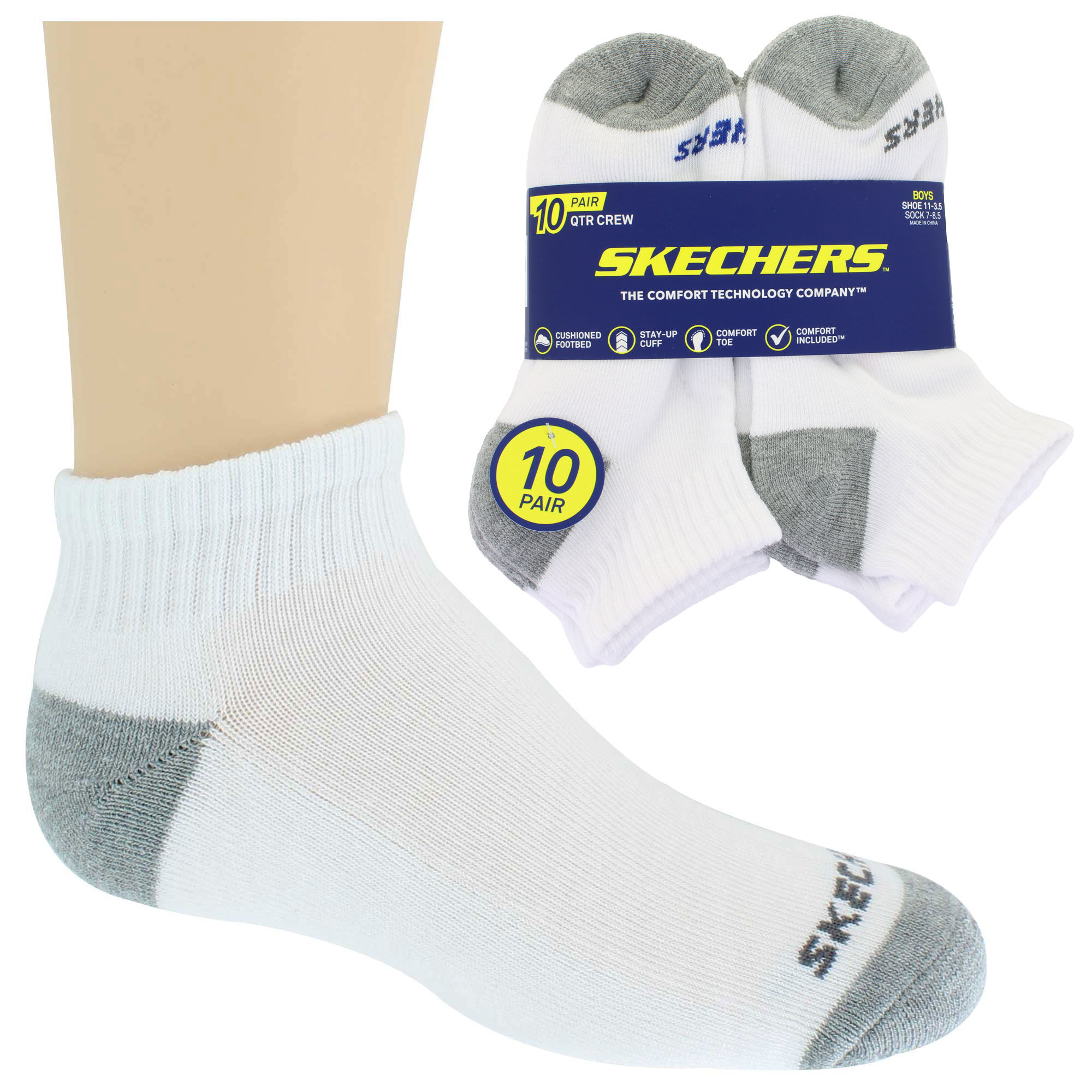 Kids' Skechers Quarter Crew 10 For $10 Side View With Package