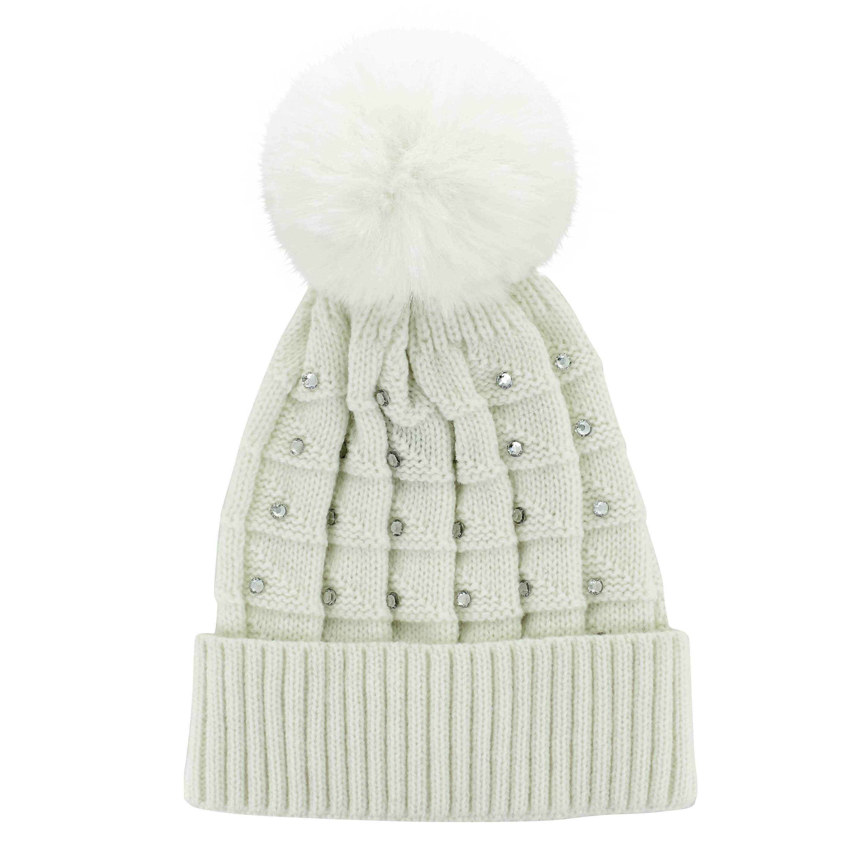 Women's Couture Rhinestone Knit Hat Flat View