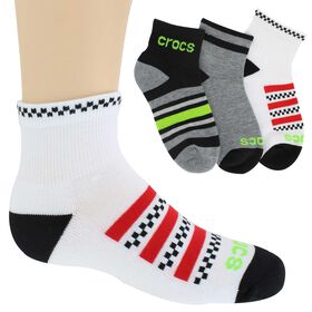 Boys' Socks Kids' Crocs Motorcross Quarter 3-Pair Pack Side View With Package