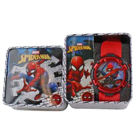  Spider-Man LED Digital Watch With Flashing Lights Front View WIth Tin