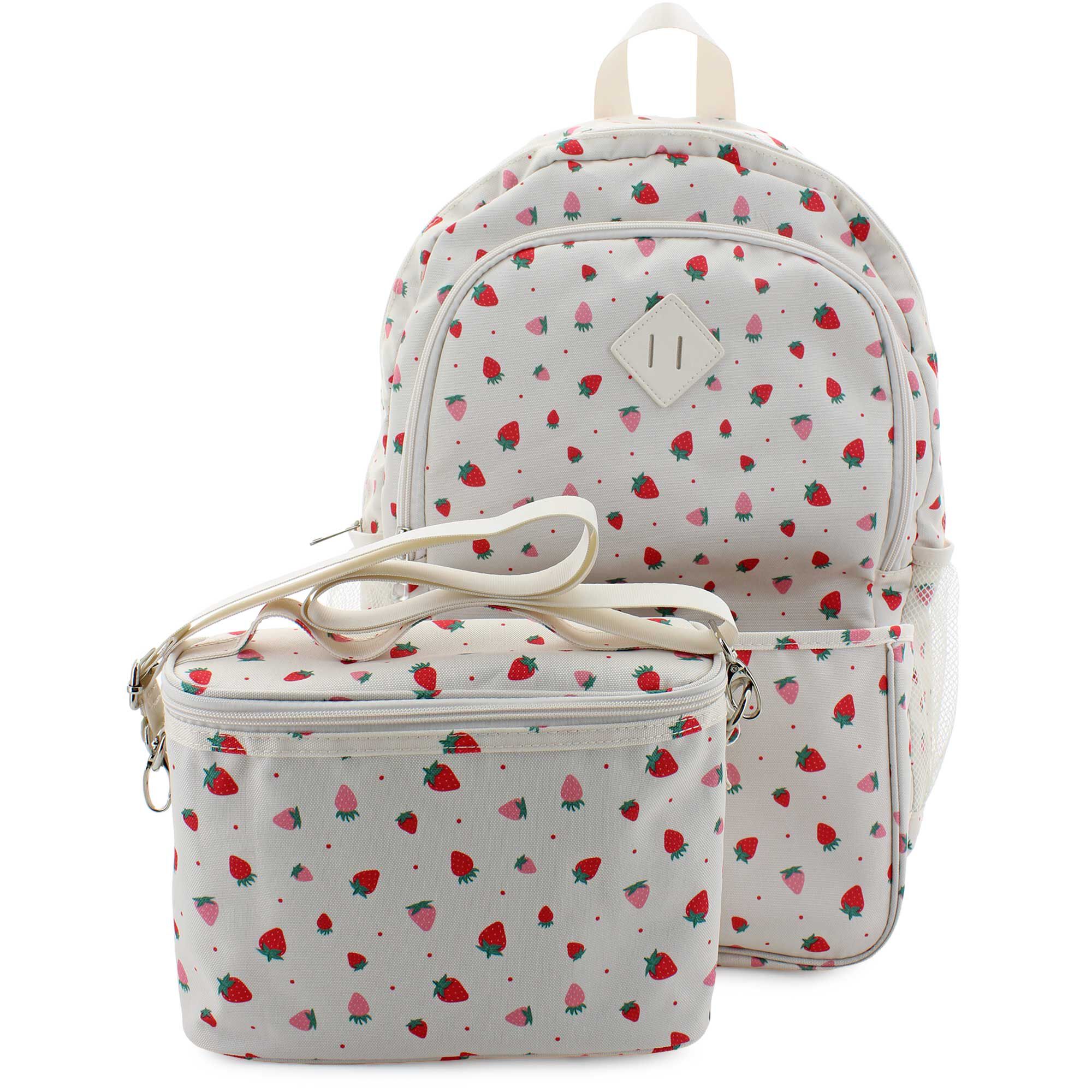 Madden Girl Strawberry Backpack With Lunch Tote Front View