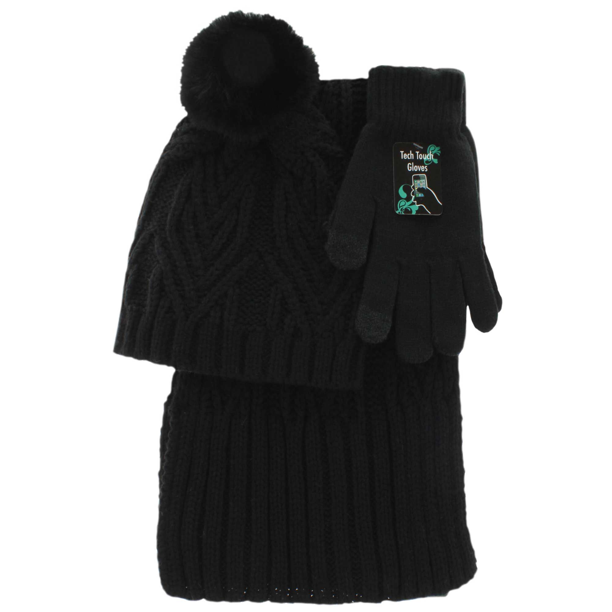 Women's Couture Gems Cable-Knit Scarf 3-Piece Set Front View