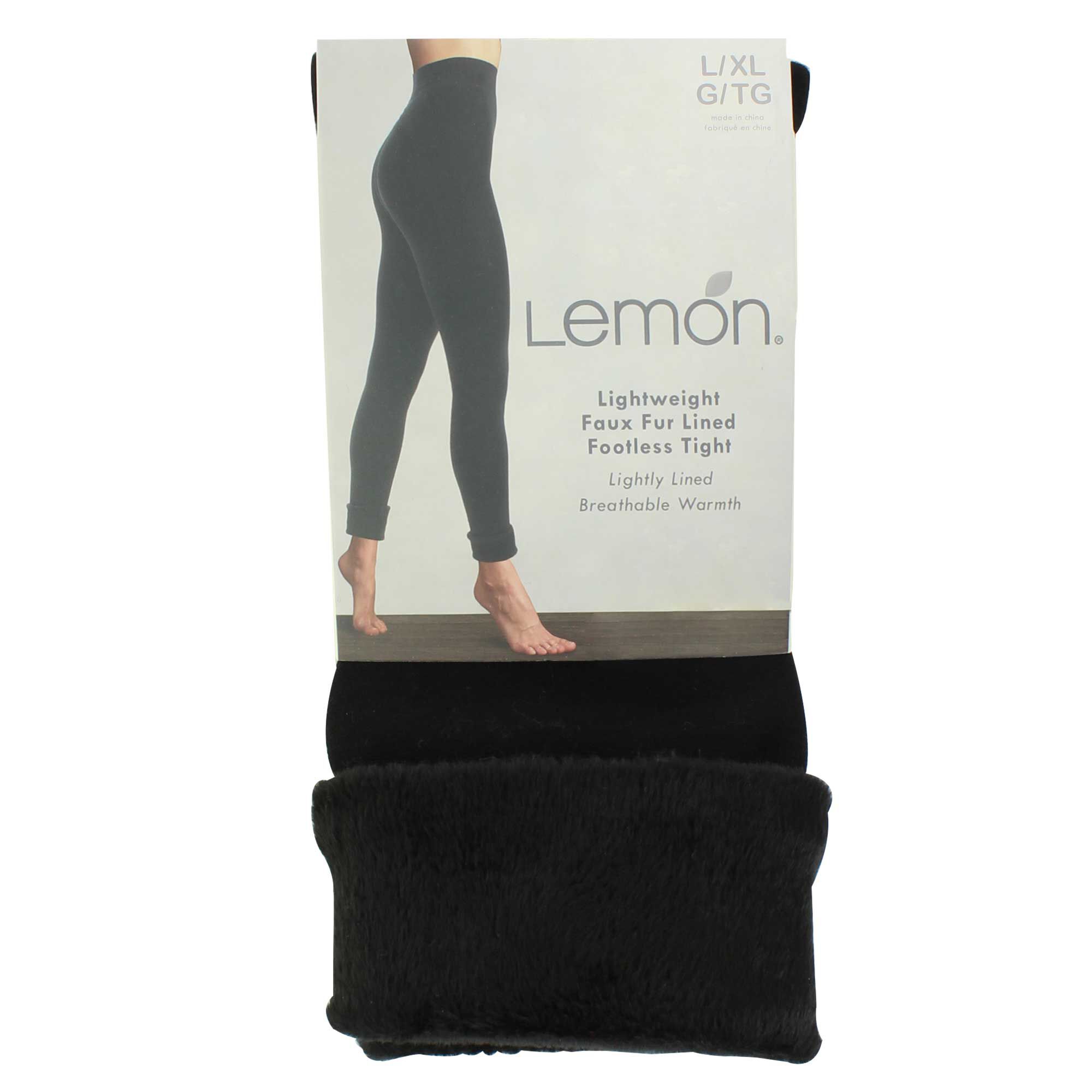 Women's Lemon Faux-Fur Lined Footless Tight L/XL Front Package View