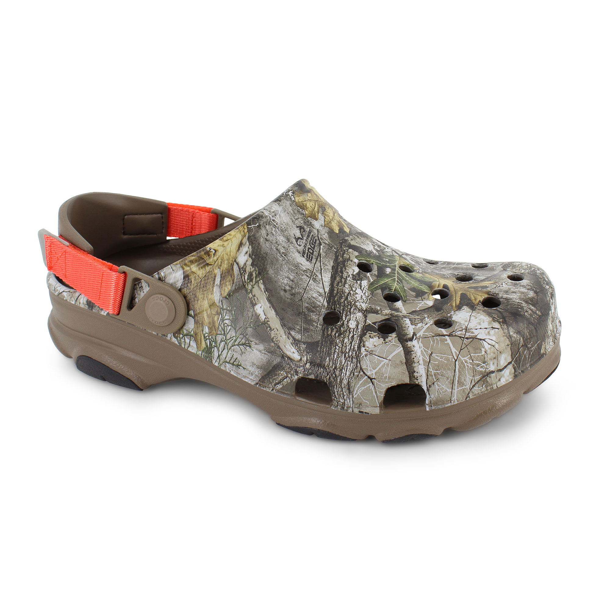 camo crocs with orange strap