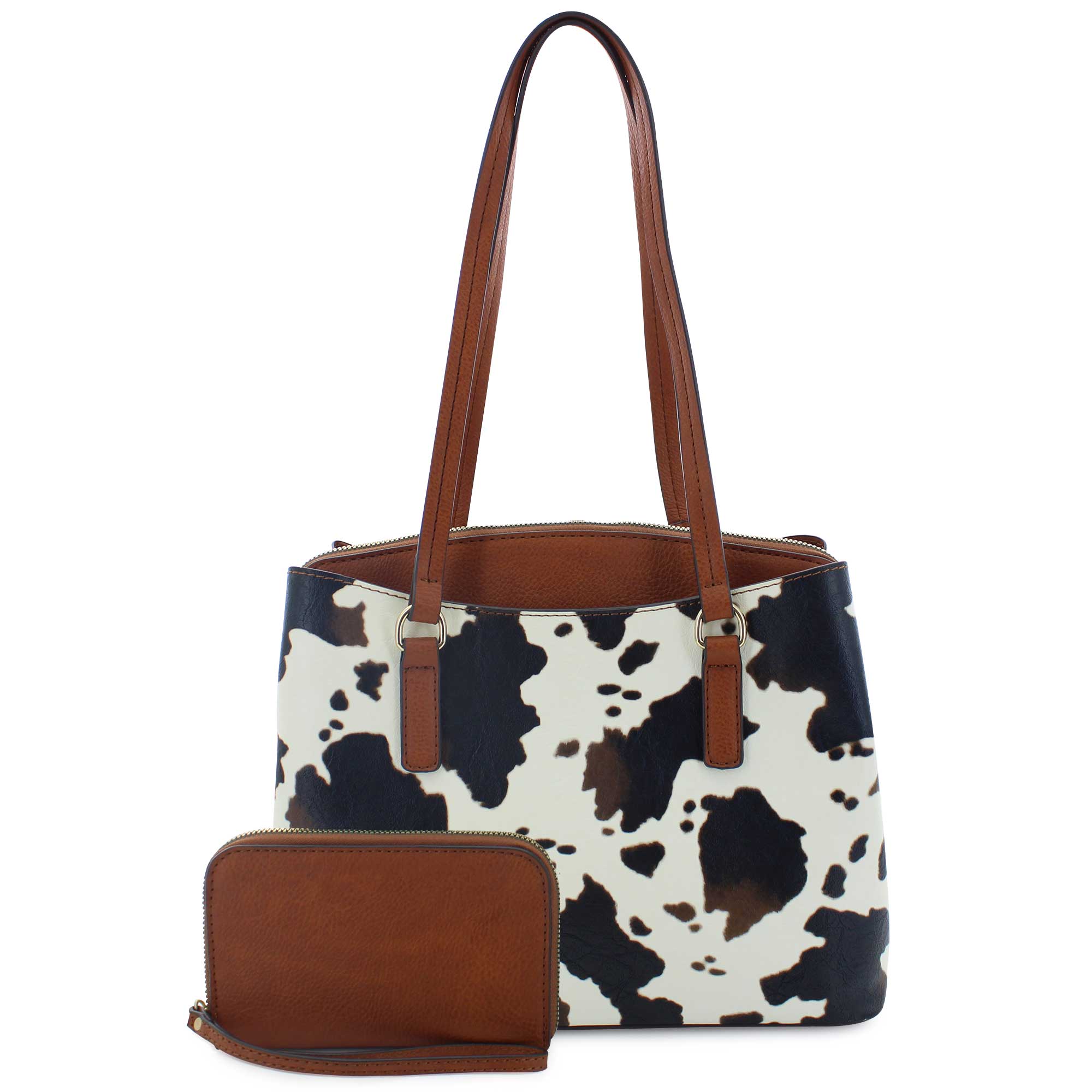 Style Strategy Kitty Cow-Print Satchel With Wallet